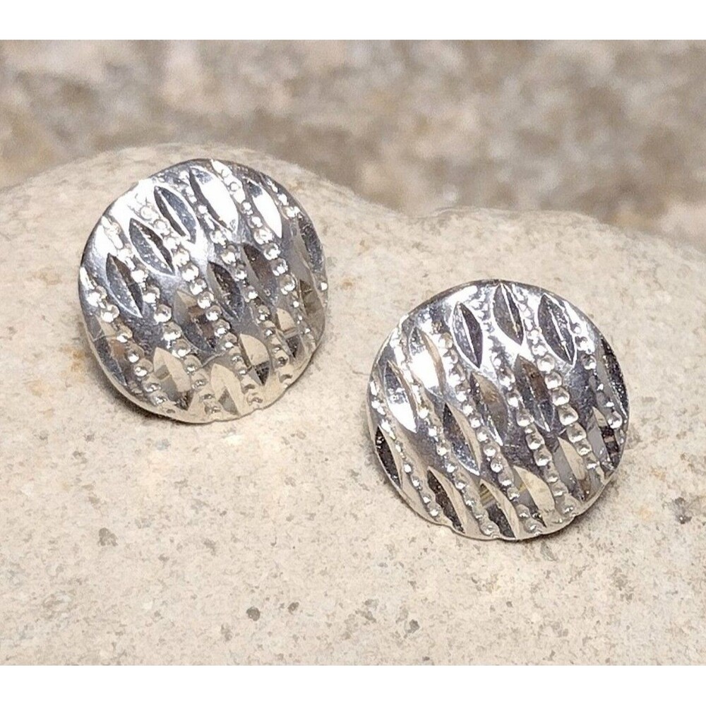 Silpada Sterling Silver Diamond Cut Round Disk Post Earrings